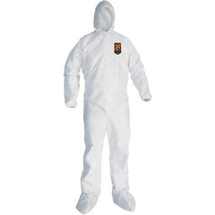 KleenGuard - Size M SMS General Purpose Coveralls - White, Zipper Closure, Elastic Cuffs, with Boots, Serged Seams - Industrial Tool & Supply