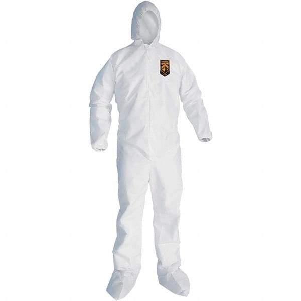 KleenGuard - Size 2XL SMS General Purpose Coveralls - White, Zipper Closure, Elastic Cuffs, with Boots, Serged Seams - Industrial Tool & Supply