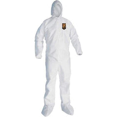KleenGuard - Size 2XL SMS General Purpose Coveralls - White, Zipper Closure, Elastic Cuffs, with Boots, Serged Seams - Industrial Tool & Supply
