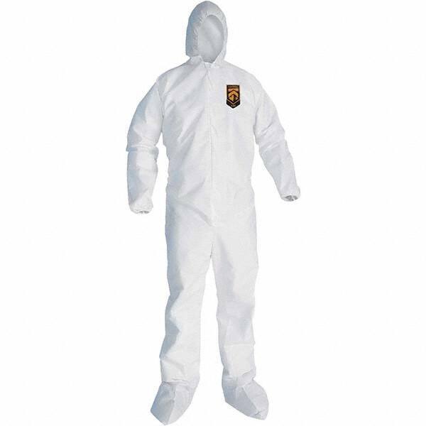 KleenGuard - Size 3XL SMS General Purpose Coveralls - White, Zipper Closure, Elastic Cuffs, with Boots, Serged Seams - Industrial Tool & Supply