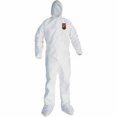 KleenGuard - Size 3XL SMS General Purpose Coveralls - White, Zipper Closure, Elastic Cuffs, with Boots, Serged Seams - Industrial Tool & Supply