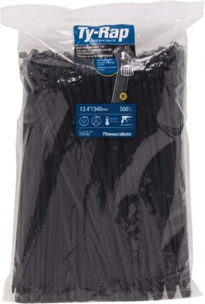 Thomas & Betts - 13.4" Long Black Nylon Standard Cable Tie - 120 Lb Tensile Strength, 1.65mm Thick, 4" Max Bundle Diam - Industrial Tool & Supply