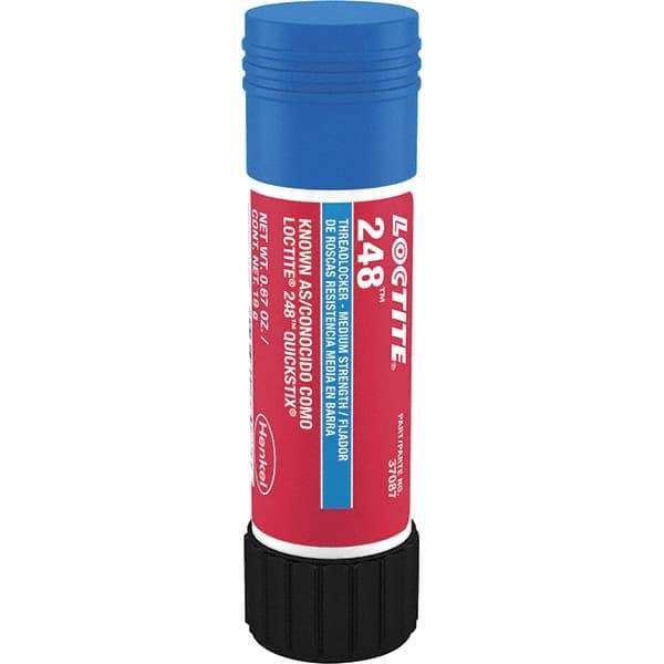 Loctite - 19 g Stick, Blue, Medium Strength Semisolid Threadlocker - Series 248, 24 hr Full Cure Time, Hand Tool, Heat Removal - Industrial Tool & Supply