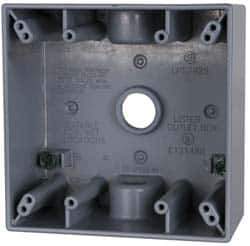 Cooper Crouse-Hinds - 2 Gang, (3) 1/2" Knockouts, Aluminum Rectangle Outlet Box - 4-9/16" Overall Height x 4-5/8" Overall Width x 2-1/16" Overall Depth, Weather Resistant - Industrial Tool & Supply