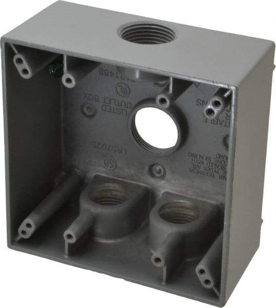 Cooper Crouse-Hinds - 2 Gang, (4) 3/4" Knockouts, Aluminum Rectangle Outlet Box - 4-9/16" Overall Height x 4-5/8" Overall Width x 2-1/16" Overall Depth, Weather Resistant - Industrial Tool & Supply