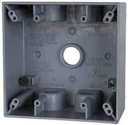 Cooper Crouse-Hinds - 2 Gang, (5) 1/2" Knockouts, Aluminum Rectangle Outlet Box - 4-9/16" Overall Height x 4-5/8" Overall Width x 2-1/16" Overall Depth, Weather Resistant - Industrial Tool & Supply