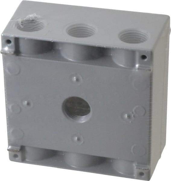 Cooper Crouse-Hinds - 2 Gang, (7) 1/2" Knockouts, Aluminum Rectangle Outlet Box - 4-9/16" Overall Height x 4-5/8" Overall Width x 2-1/16" Overall Depth, Weather Resistant - Industrial Tool & Supply