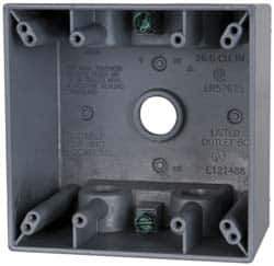Cooper Crouse-Hinds - 2 Gang, (5) 1/2" Knockouts, Aluminum Square Outlet Box - 4-1/2" Overall Height x 4-1/2" Overall Width x 2-21/32" Overall Depth, Weather Resistant - Industrial Tool & Supply