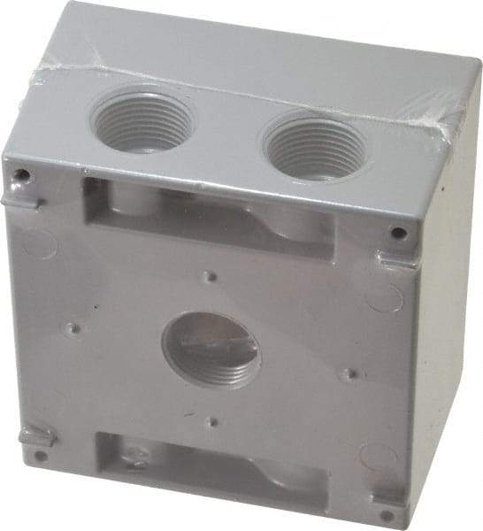 Cooper Crouse-Hinds - 2 Gang, (5) 3/4" Knockouts, Aluminum Square Outlet Box - 4-1/2" Overall Height x 4-1/2" Overall Width x 2-21/32" Overall Depth, Weather Resistant - Industrial Tool & Supply
