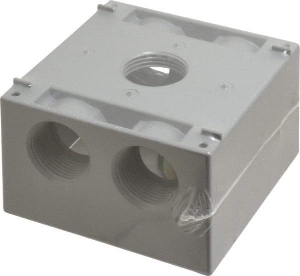 Cooper Crouse-Hinds - 2 Gang, (5) 1" Knockouts, Aluminum Square Outlet Box - 4-1/2" Overall Height x 4-1/2" Overall Width x 2-21/32" Overall Depth, Weather Resistant - Industrial Tool & Supply