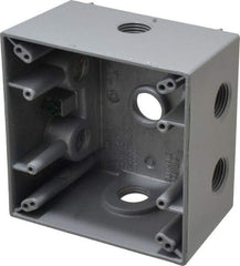 Cooper Crouse-Hinds - 2 Gang, (7) 1/2" Knockouts, Aluminum Square Outlet Box - 4-1/2" Overall Height x 4-1/2" Overall Width x 2-21/32" Overall Depth, Weather Resistant - Industrial Tool & Supply