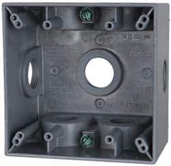 Cooper Crouse-Hinds - 2 Gang, (7) 3/4" Knockouts, Aluminum Square Outlet Box - 4-1/2" Overall Height x 4-1/2" Overall Width x 2-21/32" Overall Depth, Weather Resistant - Industrial Tool & Supply
