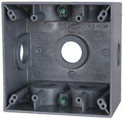 Cooper Crouse-Hinds - 2 Gang, (7) 3/4" Knockouts, Aluminum Square Outlet Box - 4-1/2" Overall Height x 4-1/2" Overall Width x 2-21/32" Overall Depth, Weather Resistant - Industrial Tool & Supply