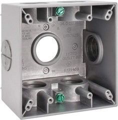 Cooper Crouse-Hinds - 2 Gang, (7) 1" Knockouts, Aluminum Square Outlet Box - 4-1/2" Overall Height x 4-1/2" Overall Width x 2-21/32" Overall Depth, Weather Resistant - Industrial Tool & Supply