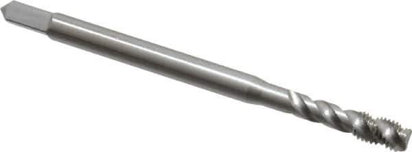 Emuge - #6-40 UNF, 3 Flute, 45° Helix, Bottoming Chamfer, Bright Finish, Cobalt Spiral Flute STI Tap - Right Hand Flute, 2.48" OAL, 0.168" Shank Diam, 0.512" Thread Length, 3B Class of Fit, Series Enorm Z - Exact Industrial Supply
