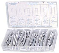 Precision Brand - 83 Piece, 3/16 to 1/2" Pin Diam, Clevis Pin Assortment - 1 to 2" Long, Steel, Zinc Plated - Industrial Tool & Supply