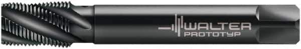 Walter-Prototyp - 1/8-27 NPT, 30° Helix, 4 Flutes, Modified Bottoming Chamfer, Oxide Finish, Cobalt, Spiral Flute Pipe Tap - Right Hand Flute, 7/16" Shank Diam, 0.551" Thread Length, 3/8" Square Size, Series A25563 - Exact Industrial Supply