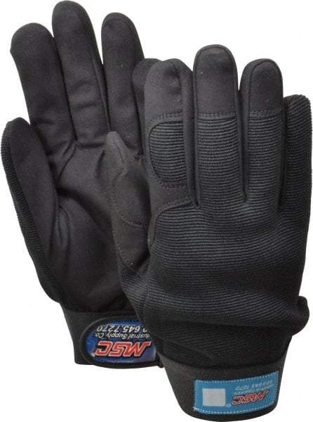 MSC - Size L (9) Amara Work Gloves - For Mechanic's & Lifting, Uncoated, Hook & Loop Cuff, Full Fingered, Black, Paired - Industrial Tool & Supply