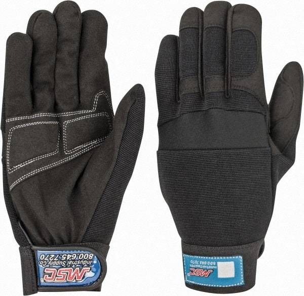 MSC - Size M (8) Amara with Padding Anti-Vibration/Impact Protection Work Gloves - For Mechanic's & Lifting, Uncoated, Hook & Loop Cuff, Full Fingered, Black, Paired - Industrial Tool & Supply