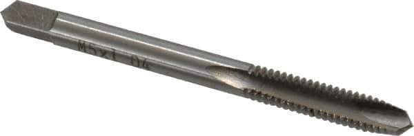 Interstate - M5x1.00 Metric Special, 2 Flute, Bright Finish, High Speed Steel Spiral Point Tap - Plug Chamfer, Right Hand Thread, 2-3/8" OAL, 7/8" Thread Length - Exact Industrial Supply