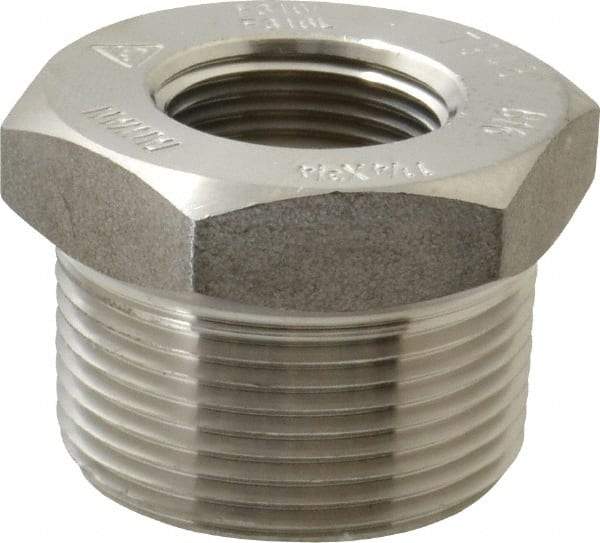 Merit Brass - 1-1/4 x 3/4" Grade 316/316L Stainless Steel Pipe Hex Bushing - MNPT x FNPT End Connections, 3,000 psi - Industrial Tool & Supply
