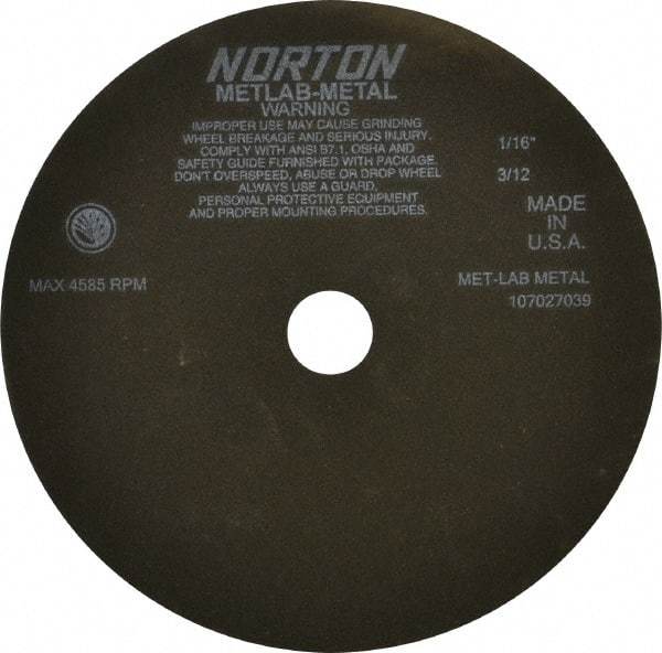 Norton - 10" 90 Grit Aluminum Oxide Cutoff Wheel - 1/16" Thick, 1-1/4" Arbor, 4,585 Max RPM, Use with Angle Grinders - Industrial Tool & Supply