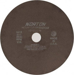 Norton - 10" 90 Grit Aluminum Oxide Cutoff Wheel - 1/16" Thick, 1-1/4" Arbor, 3,820 Max RPM, Use with Angle Grinders - Industrial Tool & Supply