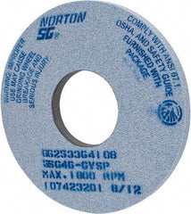 Norton - 14" Diam x 5" Hole x 1" Thick, G Hardness, 46 Grit Surface Grinding Wheel - Ceramic, Type 1, Coarse Grade, 1,800 Max RPM, Vitrified Bond, No Recess - Industrial Tool & Supply