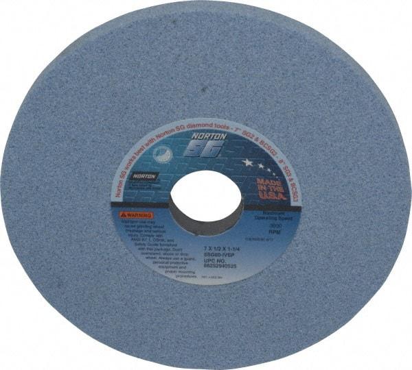 Norton - 7" Diam x 1-1/4" Hole x 1/2" Thick, I Hardness, 60 Grit Surface Grinding Wheel - Ceramic, Type 1, Medium Grade, 3,600 Max RPM, Vitrified Bond, No Recess - Industrial Tool & Supply
