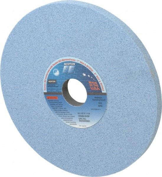 Norton - 8" Diam x 1-1/4" Hole x 1/2" Thick, G Hardness, 60 Grit Surface Grinding Wheel - Ceramic, Type 1, Medium Grade, 3,600 Max RPM, Vitrified Bond, No Recess - Industrial Tool & Supply