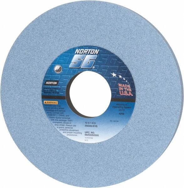 Norton - 12" Diam x 3" Hole x 1" Thick, K Hardness, 60 Grit Surface Grinding Wheel - Ceramic, Type 1, Medium Grade, 2,070 Max RPM, Vitrified Bond, No Recess - Industrial Tool & Supply