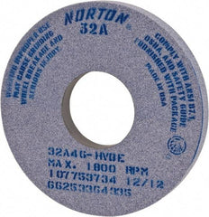Norton - 14" Diam x 5" Hole x 1" Thick, I Hardness, 46 Grit Surface Grinding Wheel - Ceramic, Type 1, Coarse Grade, 1,800 Max RPM, Vitrified Bond, No Recess - Industrial Tool & Supply