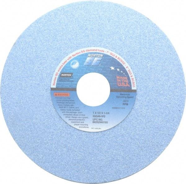 Norton - 7" Diam x 1-1/4" Hole x 1/2" Thick, I Hardness, 46 Grit Surface Grinding Wheel - Ceramic, Type 1, Coarse Grade, 3,600 Max RPM, Vitrified Bond, No Recess - Industrial Tool & Supply