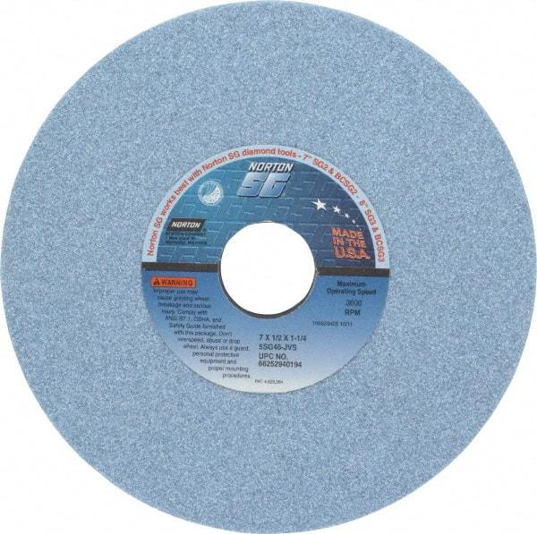 Norton - 7" Diam x 1-1/4" Hole x 1/2" Thick, J Hardness, 46 Grit Surface Grinding Wheel - Ceramic, Type 1, Coarse Grade, 3,600 Max RPM, Vitrified Bond, No Recess - Industrial Tool & Supply