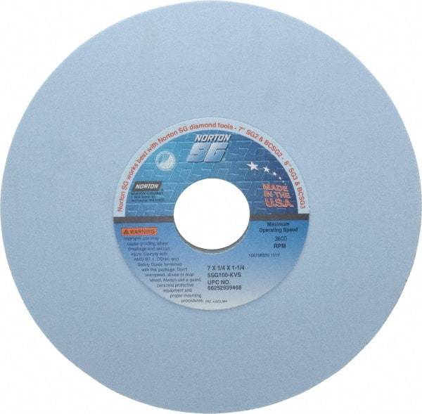 Norton - 7" Diam x 1-1/4" Hole x 1/4" Thick, K Hardness, 100 Grit Surface Grinding Wheel - Ceramic, Type 1, Fine Grade, 3,600 Max RPM, Vitrified Bond, No Recess - Industrial Tool & Supply