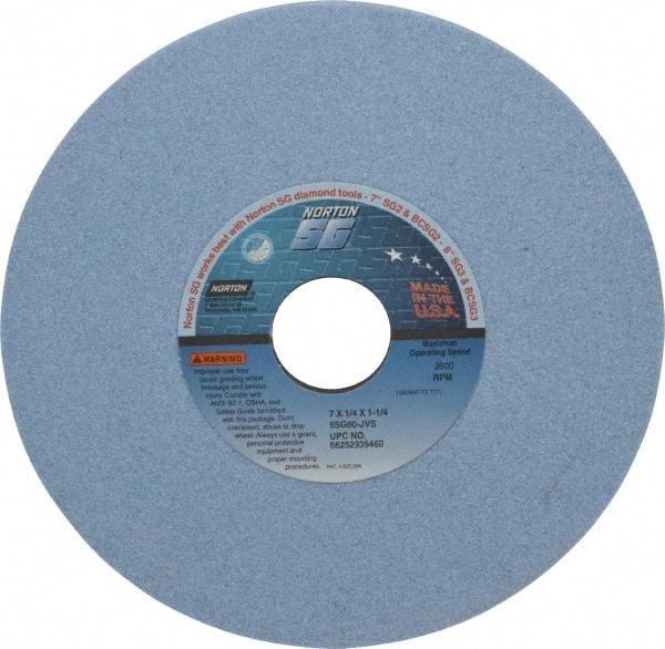 Norton - 7" Diam x 1-1/4" Hole x 1/4" Thick, J Hardness, 60 Grit Surface Grinding Wheel - Ceramic, Type 1, Medium Grade, 3,600 Max RPM, Vitrified Bond, No Recess - Industrial Tool & Supply