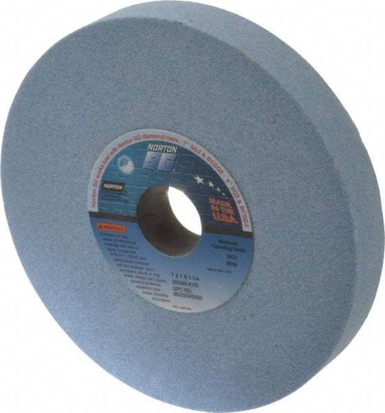Norton - 7" Diam x 1-1/4" Hole x 1" Thick, K Hardness, 60 Grit Surface Grinding Wheel - Ceramic, Type 1, Medium Grade, 3,600 Max RPM, Vitrified Bond, No Recess - Industrial Tool & Supply