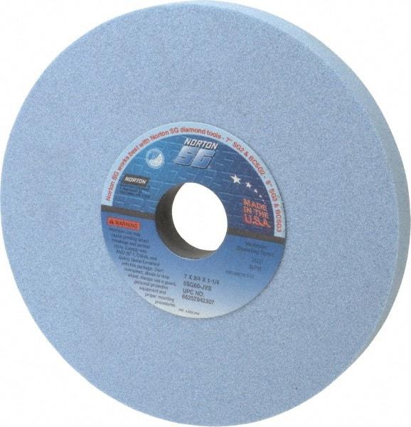 Norton - 7" Diam x 1-1/4" Hole x 3/4" Thick, J Hardness, 60 Grit Surface Grinding Wheel - Ceramic, Type 1, Medium Grade, 3,600 Max RPM, Vitrified Bond, No Recess - Industrial Tool & Supply