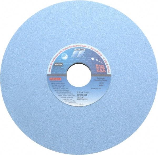 Norton - 8" Diam x 1-1/4" Hole x 1/4" Thick, K Hardness, 60 Grit Surface Grinding Wheel - Ceramic, Type 1, Medium Grade, 3,600 Max RPM, Vitrified Bond, No Recess - Industrial Tool & Supply