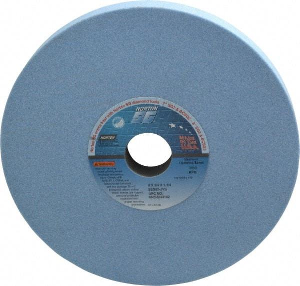 Norton - 8" Diam x 1-1/4" Hole x 3/4" Thick, J Hardness, 60 Grit Surface Grinding Wheel - Ceramic, Type 1, Medium Grade, 3,600 Max RPM, Vitrified Bond, No Recess - Industrial Tool & Supply