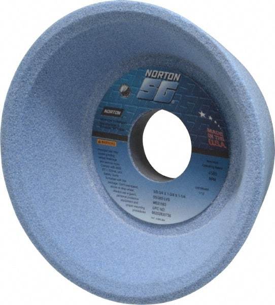 Norton - 5" Diam, 1-1/4" Hole Size, 1-3/4" Overall Thickness, 60 Grit, Type 11 Tool & Cutter Grinding Wheel - Medium Grade, Ceramic, L Hardness, Vitrified Bond, 4,585 RPM - Industrial Tool & Supply