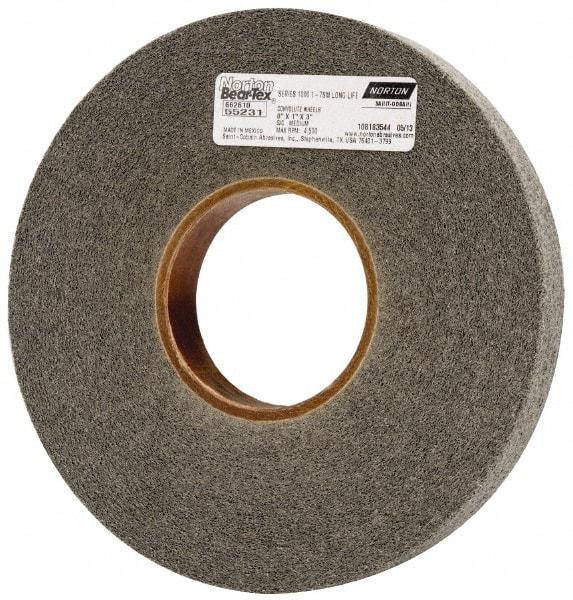 Norton - 8" Diam, 1" Face Width, 3" Center Hole, Medium Grade, Silicon Carbide Deburring Wheel - Convolute, Hard Density 7 Grade, 4,500 RPM - Industrial Tool & Supply