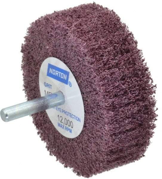 Norton - 3" Diam x 1" Face Width, Medium Aluminum Oxide Nonwoven Mounted Flap Wheel - 1/4" Shank Mount, 18,000 Max RPM - Industrial Tool & Supply