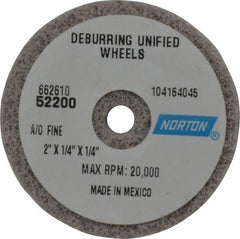 Norton - 2" Diam, 1/4" Face Width, 1/4" Center Hole, Very Fine Grade, Aluminum Oxide Deburring Wheel - Unitized, Medium Grade, 20,000 RPM - Industrial Tool & Supply