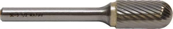 M.A. Ford - 1" Cut Diam, 1/4" Shank Diam, Cylinder with Radius Head Double Cut Burr - Carbide, Radius End, 1" LOC, 3" OAL - Industrial Tool & Supply