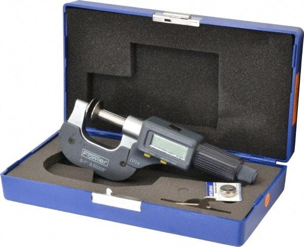 Fowler - 0 to 1 Inch, Ratchet Stop Thimble, IP54 Water Resistance, Electronic Disc Micrometer - 0.7874 Inch Disc, 0.00005 Inch Resolution - Industrial Tool & Supply
