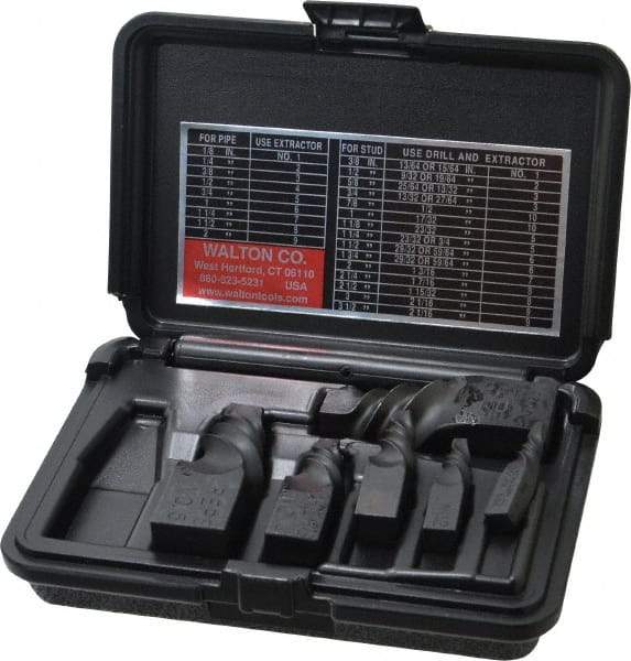 Walton - 6 Piece Spiral Flute Screw Extractor Set - Screw Range 3/8 to 1-3/4" - Industrial Tool & Supply