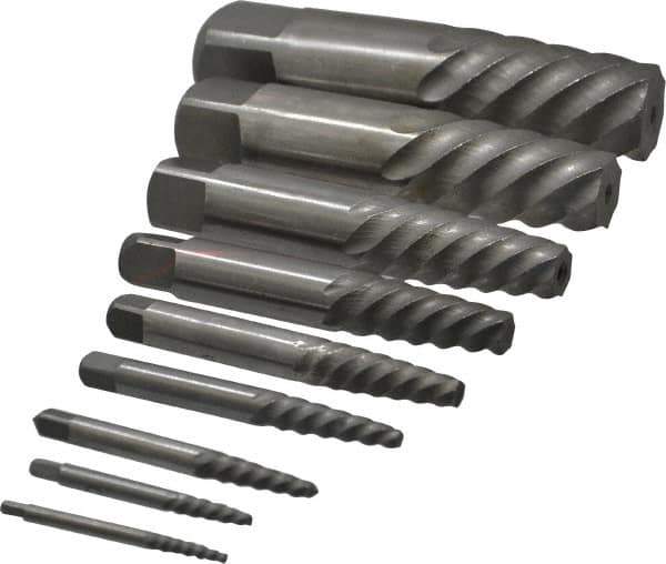 Interstate - 9 Piece Spiral Flute Screw Extractor Set - Screw Range 3/16 to 2-1/8" - Industrial Tool & Supply