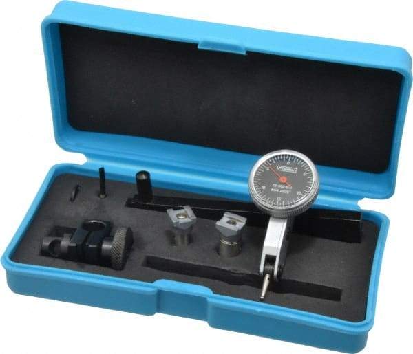 Fowler - 8 Piece, 0" to 0.03" Measuring Range, 1-1/8" Dial Diam, 0-15-0 Dial Reading, Black Dial Test Indicator Kit - 0.4" Contact Point Length, 0.04 & 0.08" Ball Diam, 0.0005" Dial Graduation - Industrial Tool & Supply