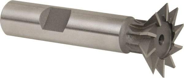 Whitney Tool Co. - 1" Diam x 1/4" Width of Cut, 45° Included Angle, High Speed Steel Dovetail Cutter - 1/2" Shank Diam, 2-1/2" Shank Length, 2-1/2" Overall Length, Weldon Flat, Uncoated - Industrial Tool & Supply